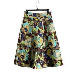 Zara Sz Small Floral Jacquard Puffy Pleated Midi Skirt Colorful Fairy Whimsical